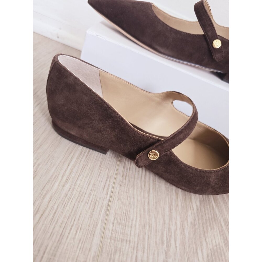 Lauren Ralph Lauren Londyn Suede Mary Jane Flats 8.5 Brown Pointed Toe Slip On - Picture 3 of 11